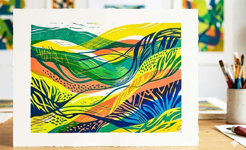 multi-coloured linoprint (reduction method)